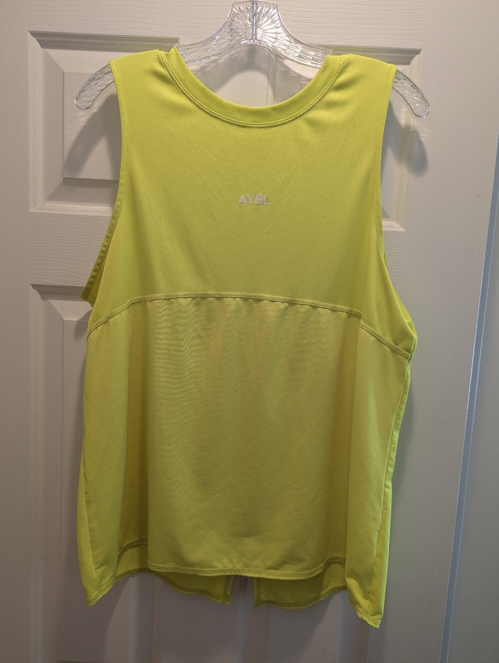 AYBL Women Neon Lime Yellow Split Back Breeze Tank Top Designed In UK Sz XL *GUC